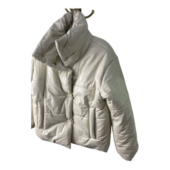 Nanushka Hide Okobor Alt-Leather Textured Puffer Jacket Cream White Size XS - Picture 11 of 16